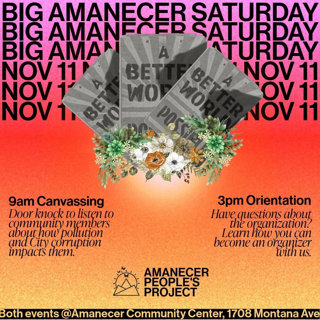 BIG MOVES HAPPENING THIS SATURDAY! 

CANVASS: Come canvass with us to build power among our neighbors

ORIENTATION: Looking to get involved? Have questions about Amenecer? New and prospective members are encouraged to attend. 

Link in bio to register! 🔗