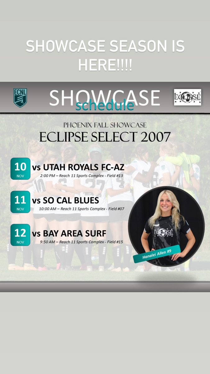Excited for this weekends showcase in Phoenix!! @ECNLgirls @EclipseSelectSC