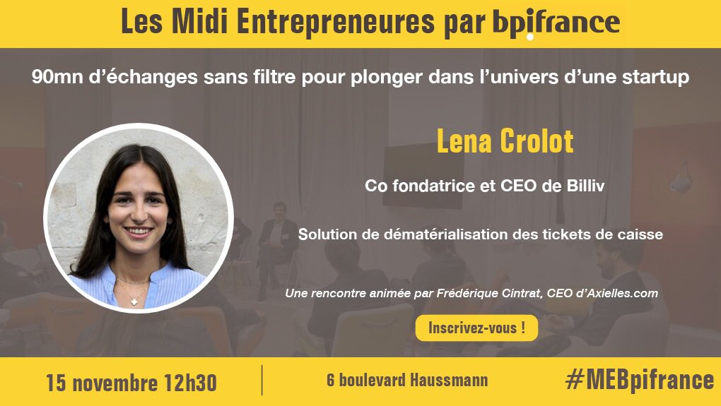 AXIELLES (@axielles) on Twitter photo Il reste quelques places gratuites pour le prochain Midi Entrepreneures <a href="/Bpifrance/">Bpifrance</a> organisé par <a href="/AXielles/">AXIELLES</a> et animé par <a href="/FredCintrat/">Frédérique Cintrat</a> avec Léna Crolot le 15 nov de 12h30 à 14h Inscrivez-vous vite eventbrite.fr/e/billets-midi… Il reste quelques places gratuites pour le prochain Midi Entrepreneures <a href="/Bpifrance/">Bpifrance</a> organisé par <a href="/AXielles/">AXIELLES</a> et animé par <a href="/FredCintrat/">Frédérique Cintrat</a> avec Léna Crolot le 15 nov de 12h30 à 14h Inscrivez-vous vite eventbrite.fr/e/billets-midi…