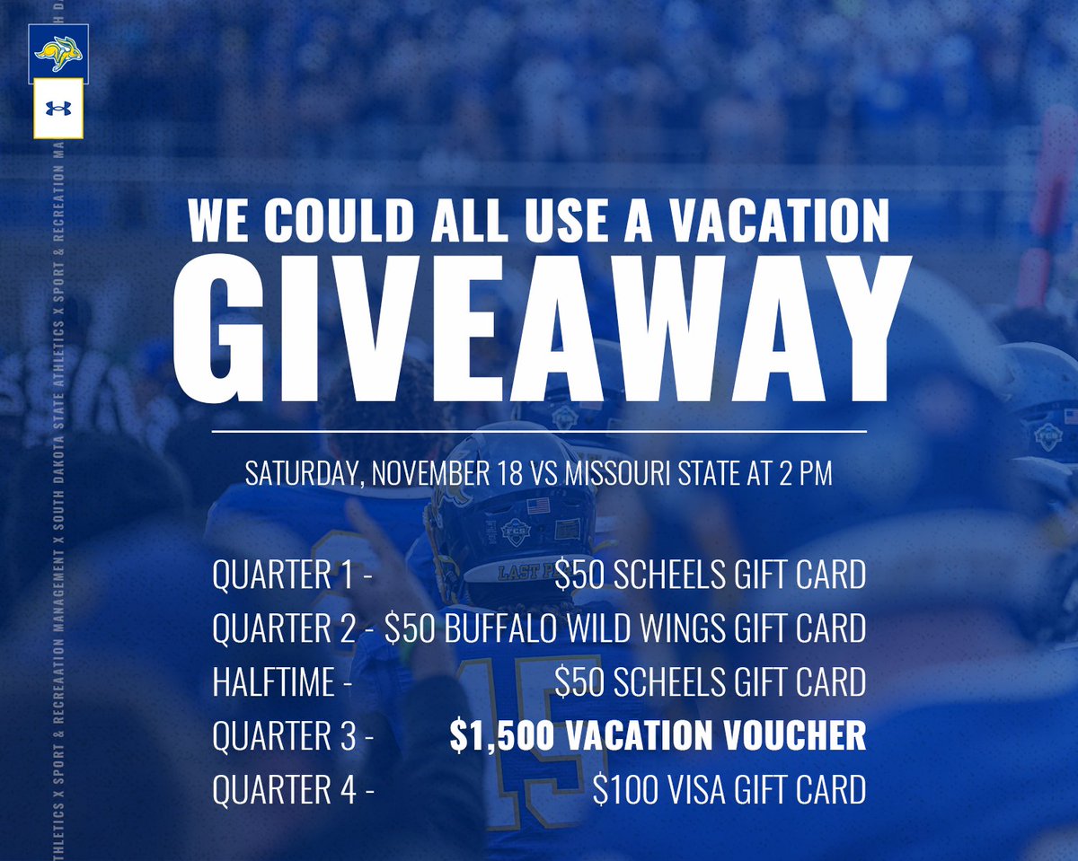 GoJacksSDSU's tweet image. STUDENTS! 👏 RT to win TWO @GoJacksFB pregame sideline passes AND to shoot the ROTC cannon pregame on 11/18! 

We could all use a vacation, amirite? On Saturday, 11/18, we're giving @SDState students the chance to win a $1,500 vacation voucher AND much more! 🙌

#GoJacks 🐰