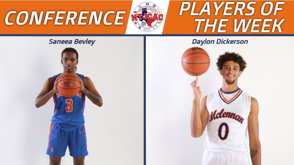 McLennanSports's tweet photo. McLennan swept the first North Texas Junior College Athletic Conference Player of the Week awards! Congratulations to @Saneea2330 and @Daylondickerson 
#GoLanders #ContinuingTheLegacy https://t.co/1sBw42mKNC