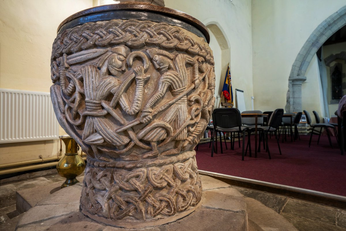 St Mary Magdalene Church in #Eardisley #Herefordshire. "One of the finest fonts in England if not one of the finest bits of Norman Romanesque architecture of any kind", high praise for the early 12th century font, the work of a group known as the Herefordshire School