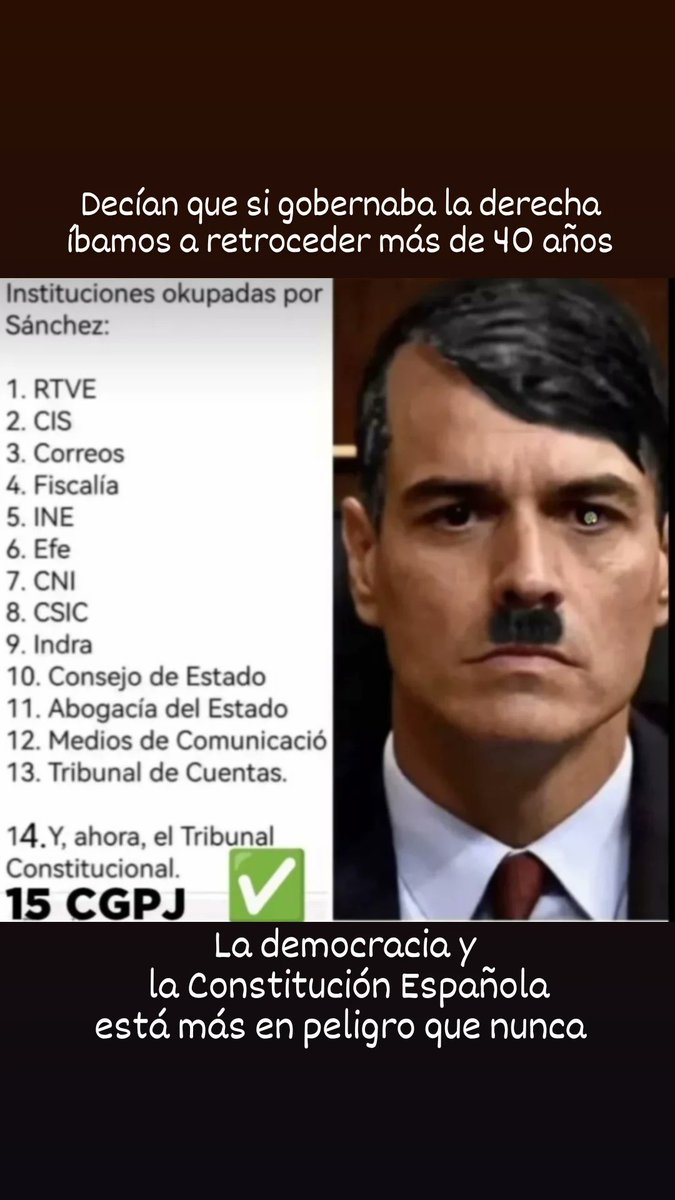 Hablaban de casta hasta que ellos fueron así como criticaban.
Hablaban de dictaduras hasta que ellos formaron una.
Hablan de mentiras repetidas para que parezcan verdades ...
#BastaYa #EspanaHaDespertado #AmnistiaNO #democracia #españa