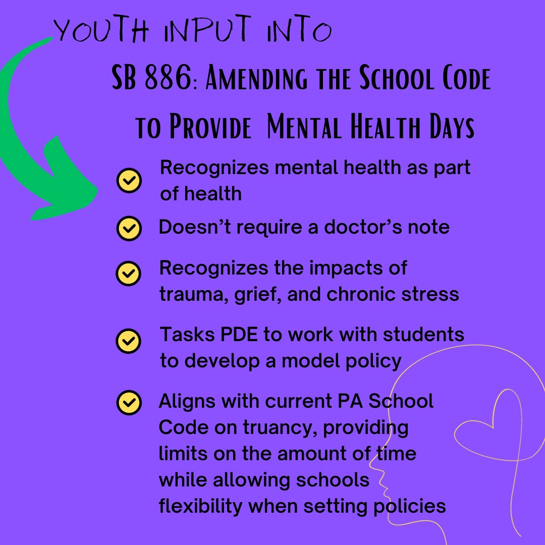 #7MoreDays until we meet with legislators in Harrisburg, including @SenJudySchwank and @SenatorJohnKane who introduced SB866. Drafted in collaboration our youth advocates, the bill would grant PA students #excusedmentalhealthdays. #youthadvocacy #mentalhealthishealth