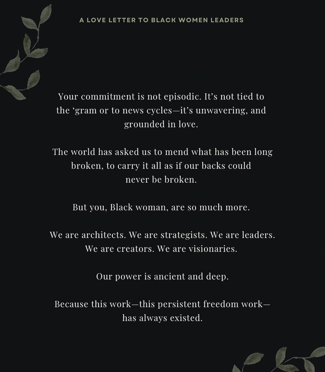 … as a light to soak in and illuminate our path forward to collective liberation.

Black woman, I see you. 

With love,
Rhonda 

#ToBlackWomenLeaders #TheHighlandProject (2/3)
