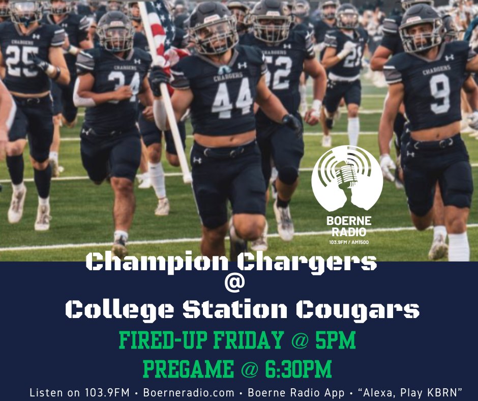 Friday Night Lights! Tune in to <a href="/BoerneRadio/">Boerne Radio</a> tomorrow night for All of the action!
#Boerne #Fridaynightlights #BoerneChampion 

<a href="/LeechStan/">Boerne ISD Athletics</a> <a href="/ChampionHSFB/">We Are Champion Football</a>