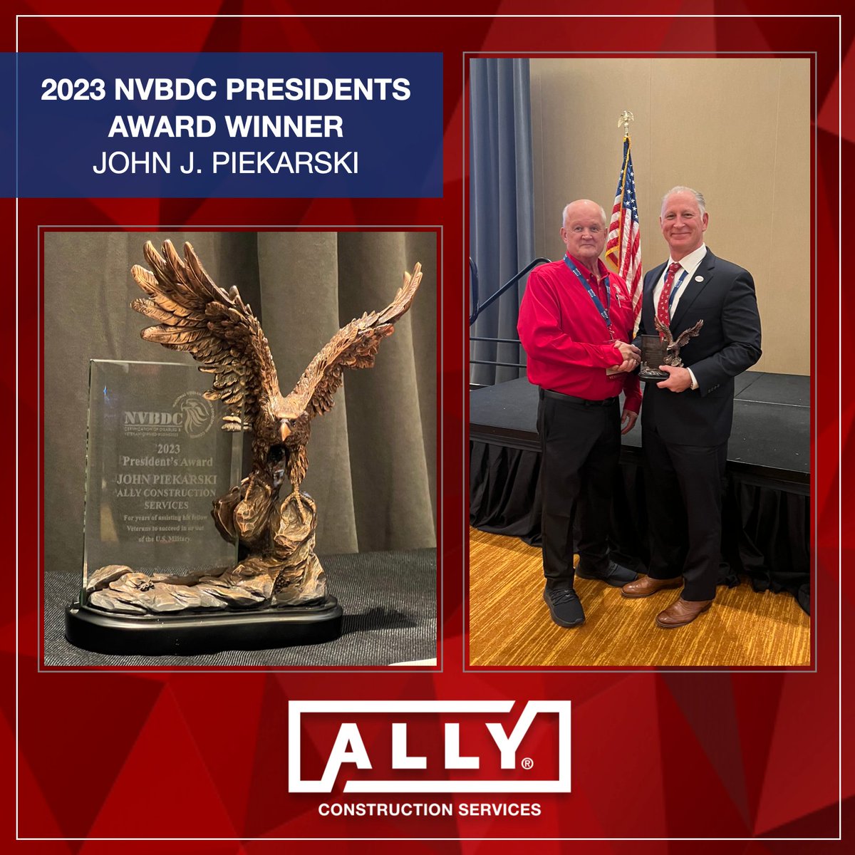 We are beyond proud, honored and excited to be the winner of this year's NVBDC Presidents Award. We are grateful to be a part of the #NVBDC family and thank you for all you do. #ALLYConstructionSvcs #ALLYforVets #VeteransHelpingVeterans