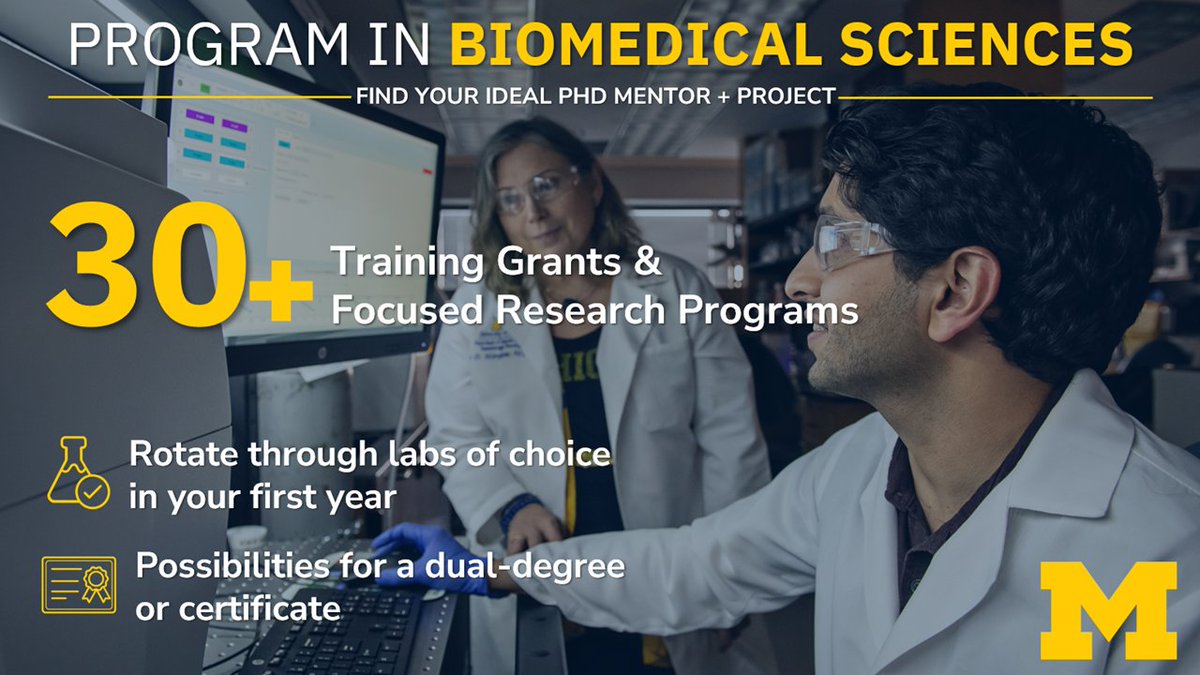 Rotate through labs and connect with the 500+ faculty members representing one of the top research institutions in the U.S. Join the U-M Program in Biomedical Sciences and start your Ph.D. journey at Michigan. Learn more: michmed.org/JQVvA