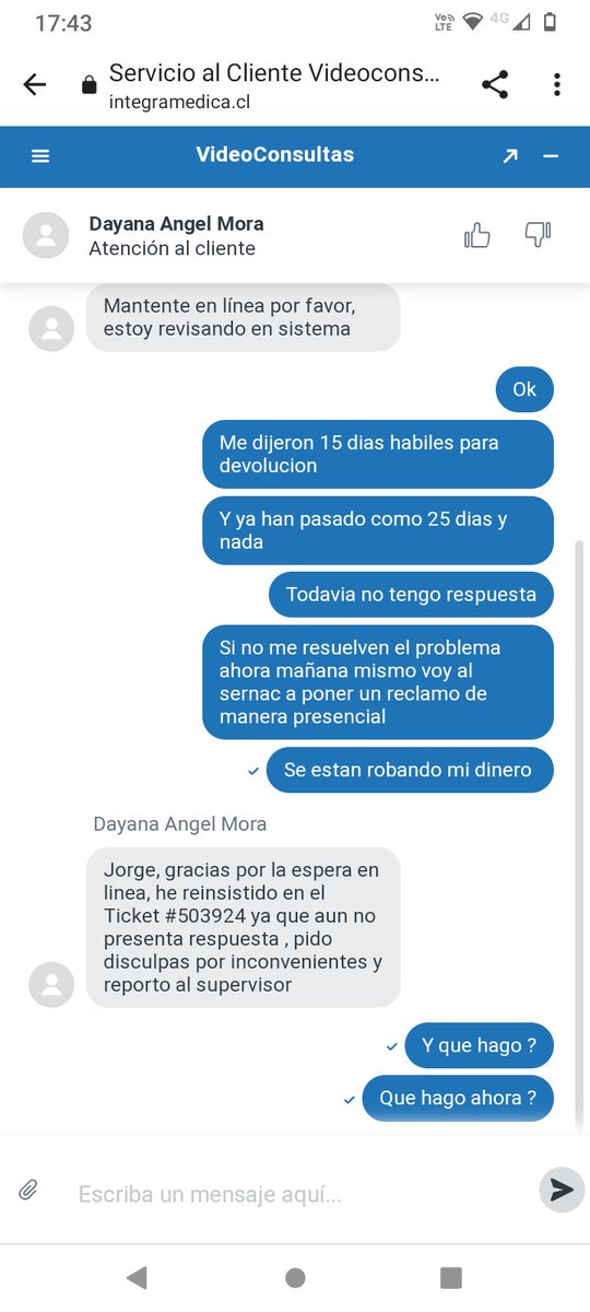 <a href="/integramedica/">IntegraMédica</a> Tengo una solicitud con numero 503924 por devolución de dinero LADRONES MAS DE UN MES Y MEDIO Y TODAVIA NO ME REPONEN MI PLATA