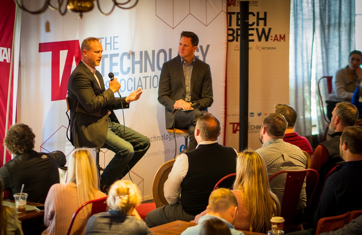 TechnologyIowa's tweet photo. "Optimism wins; positivity and optimism always win." 

Standing-room-only crowd this morning at TechBrew:AM to hear from Joe Riesberg, SVP and CIO at @EMCInsurance and '23 Chair of TAI Board of Directors.

Sponsored by @CheckPointSW 

Join us in Dec.
https://t.co/H2NyNqTz9v https://t.co/T9kv8xG6UK