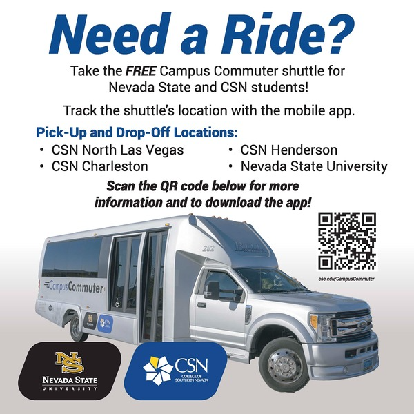 Free rides available to CSN students at the following CSN locations! 🚌 Scan the QR code to download the app and track the shuttle's location.