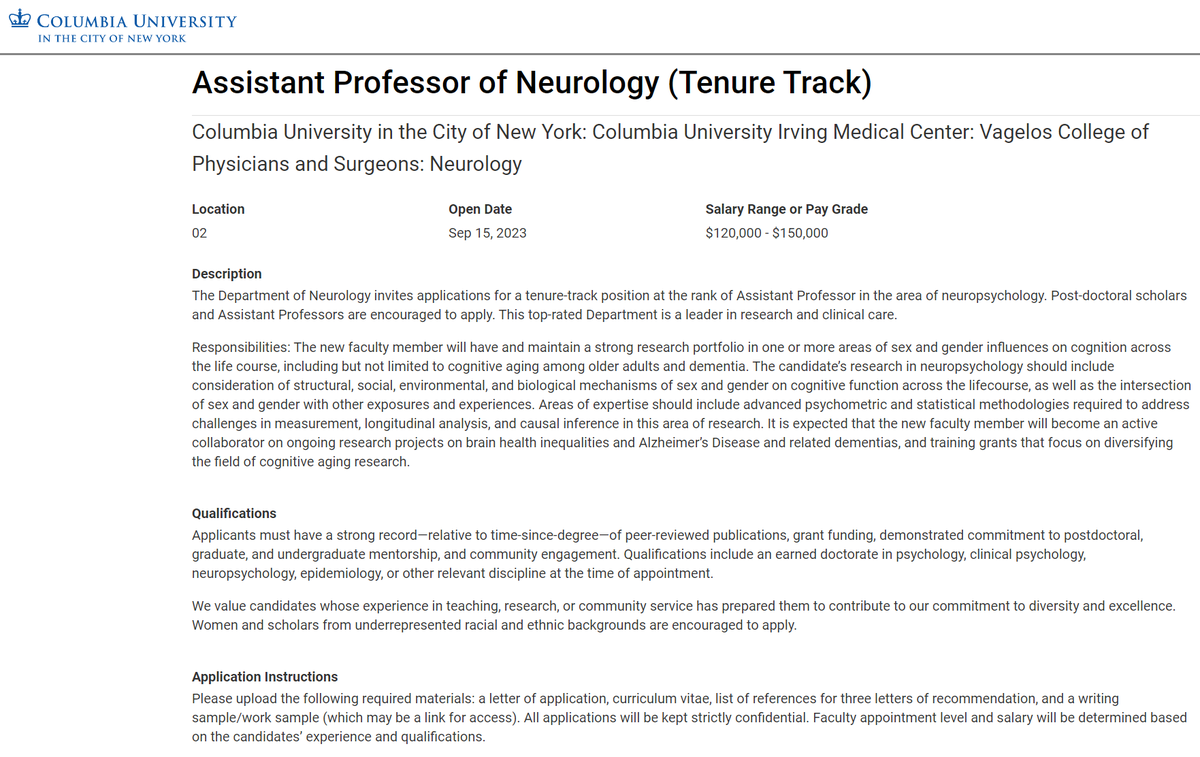 Job Alert 🚨Tenure-track Assistant Professor position in the area of neuropsychology in the Neurology Department at @ColumbiaMed! @CulturalSig @AsianNeuropsych @HNSneuropsych @sac_hns @QueerNeuroPsych @SCN_WIN @DDisparitiesPIA @SoBlackNeuro @New2Neuropsych @CARMA_lab_UH