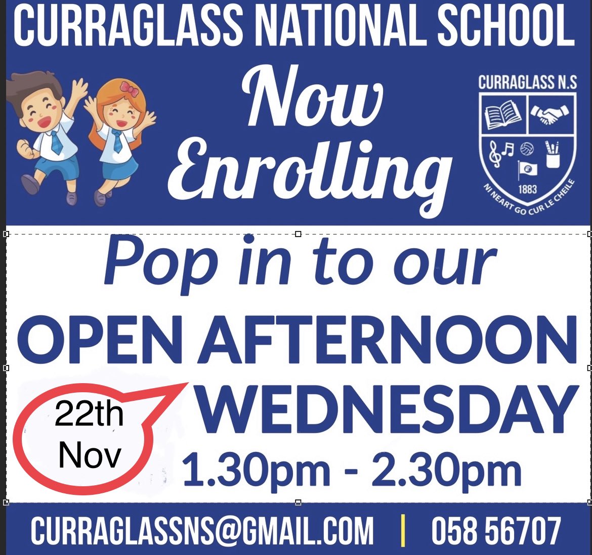 All are welcome to pop in and see our little school in action on 22/11/23.