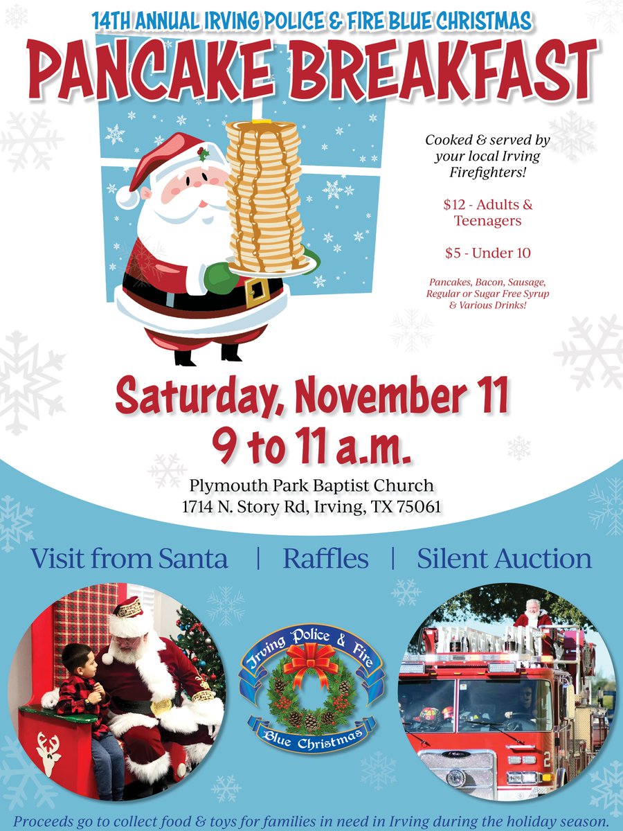 BlueChristmas1's tweet image. Reminder! The Pancake Breakfast is THIS weekend! Come join us for breakfast, bid on some awesome items, see Santa, and ride on the train! See y'all there!