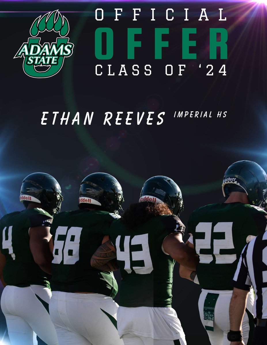 I am extremely blessed to receive my first offer from Adams State University after a great phone call with <a href="/coachTEpenesa/">Thomas Epenesa</a> 
<a href="/coachShaw10/">coach David Shaw</a> <a href="/_JLopez/">Coach Lopez, M.Ed</a> <a href="/760Academy/">Coach Ant</a> <a href="/SDFNLMagazine/">#SDFNL25</a>