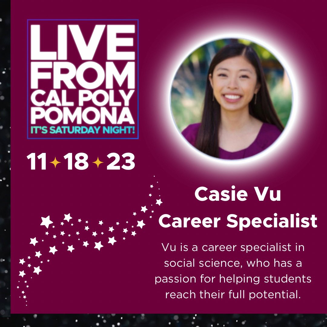 cppeventsplan's tweet image. Meet one of our speakers, Casie Vu, this Alumni Night to learn more about her path as a Career Specialist! 😍
Don't miss out on this special opportunity to hear her speak! 🎤
#cpp #cppalumni #cppalumninight #cppalumninightnetwork