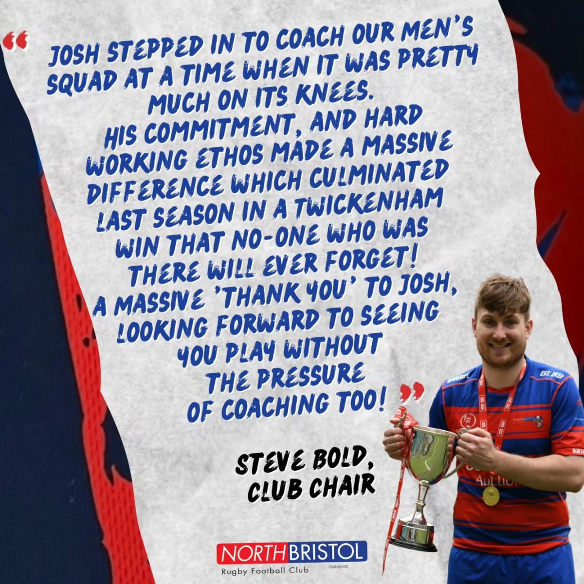 💙 𝙏𝙃𝘼𝙉𝙆 𝙔𝙊𝙐 𝙇𝙊𝘽𝘽𝙀𝙍𝙎 ❤️

NBRFC Men's Head Coach Josh Lobley recently announced that he will be standing down from his position as Head Coach for the Senior Men's Teams.

Everyone at the club thanks him for his efforts, hard work and commitment as Coach

#JL❤️💙