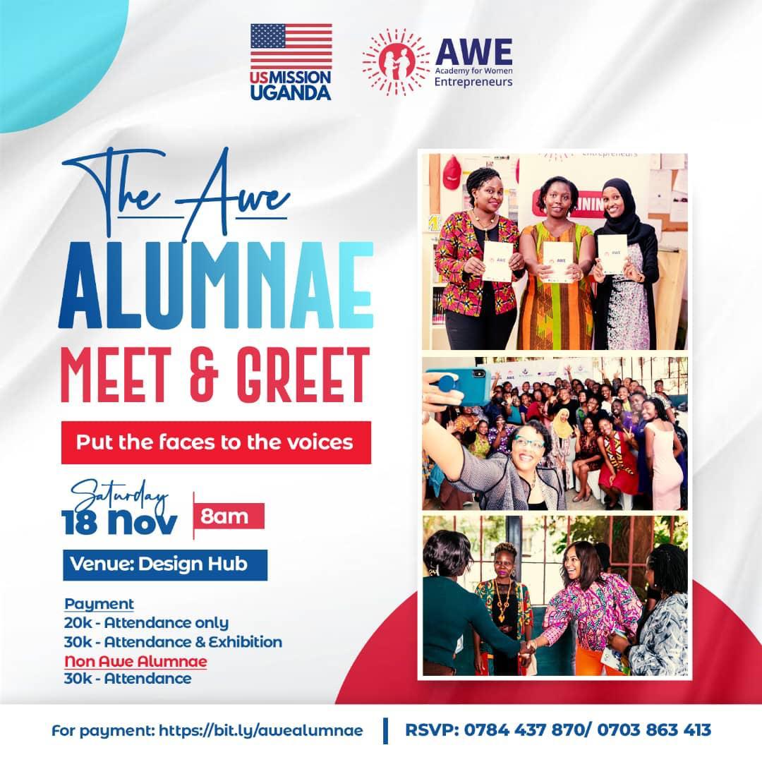 I shall be among the happy participants and shoppers at the @AWEinUganda Alumnae Meet and Greet on the 18th of November happening at the Design Hub. Non-Alumnae can also join us at only 30K ugx to have an eventful day 😊💃🏽 @AweAlumnae 🥁 @paulwilsonjr