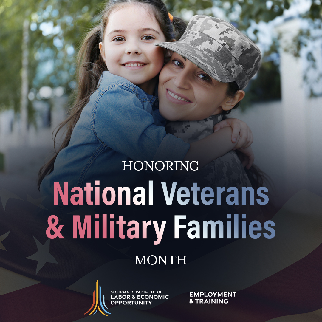 MichiganTalent's tweet photo. If you are a veteran looking for a job, or an employer looking to hire one, our Veterans' Employment Services team can help! 

Go to https://t.co/Y0D86eIrTk for resources and information about how to get started. 
#MiVeterans #VeteranMilitaryFamiliesMonth #VES https://t.co/OTViG9lU30