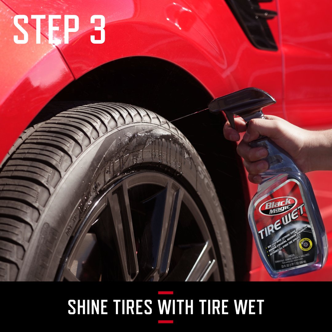 BlackMagicShine's tweet photo. As easy as 1-2-3: Black Magic® makes keeping your tires and wheels looking their best, a breeze!  🙌 🛞

 #BlackMagicShine #TakePrideInYourRide #TireWet #TireShine #Tires #Wheels #Rims https://t.co/nZ4wWG2O5S