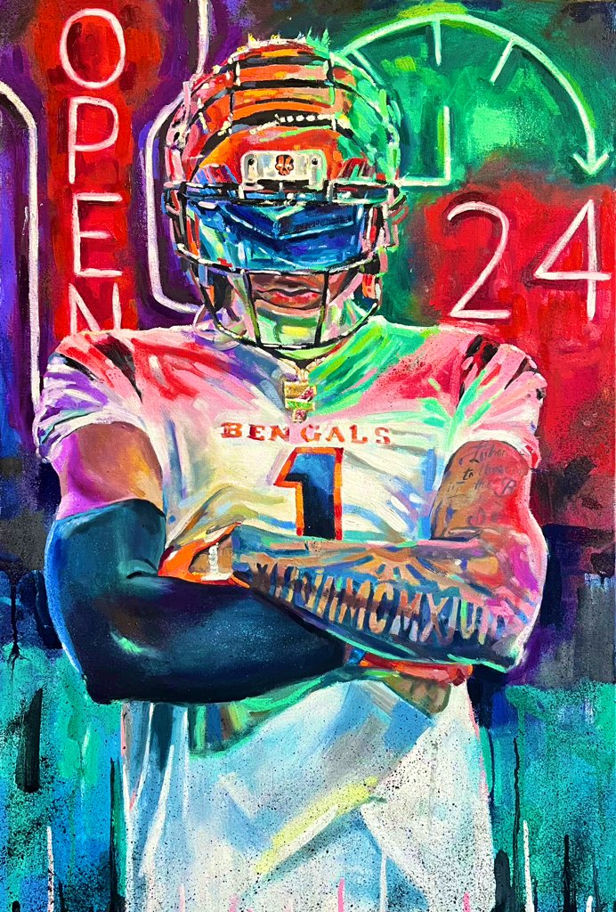 There’s a good chance I’m finished. I’ll give it a night to step away, and maybe make a few finishing touches. Then if I like it, I’ll sign it. Who’s ready for prints? Or just buy the original🤔🤔#oilpainting #cincinnatibengals #WHODEY #GeauxTigers