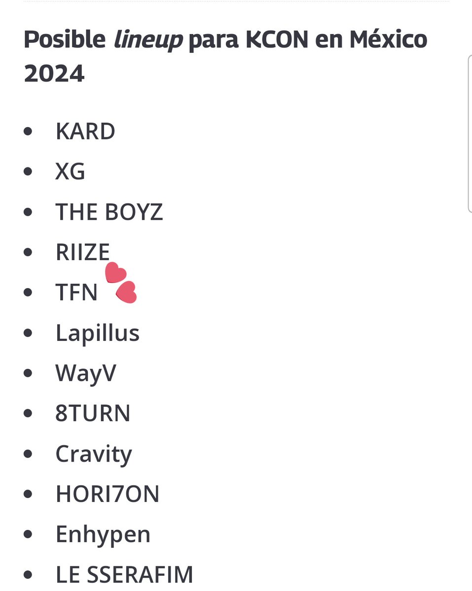 ssnoopdan's tweet photo. El periódico PUBLIMETRO ha posteado un artículo sobre KCON MÉXICO dónde indica que TFN forma parte del posible Line Up del festival para el año 2024.

 🔗https://t.co/RIfxkzbUaa

#TFN #티에프앤
@TFN_official_ https://t.co/pnmmcgNnds
