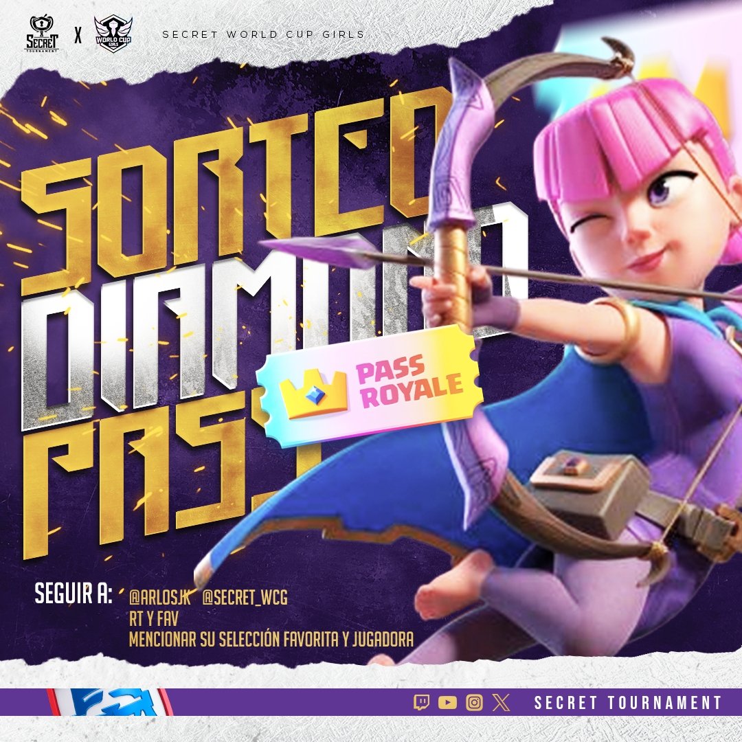 #WCG_S3 #ClashRoyale

Pronto inician los PLAYOFFS y tenemos un sorteo para ustedes.

x1 PASE DIAMANTE 💎

Requisitos:
📌 Seguir a <a href="/ArlosJk/">JK🖤🤘💀WIND502🇬🇹</a>
📌 Seguirnos <a href="/Secret_WCG/">World Cup Girls</a> 
📌 RT y Fav
📌 Menciona a tu selección y jugadora favorita. 

El ganador será anunciado durante la transmisión de