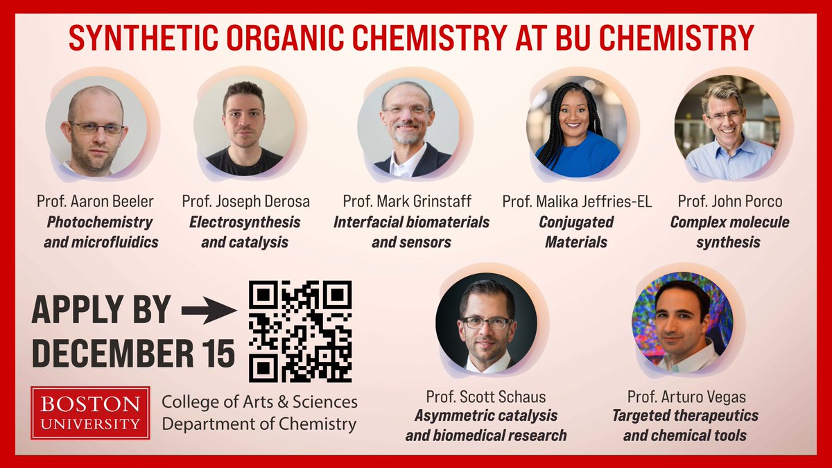 Interested in studying synthetic organic chemistry for your Ph.D.? Come to BU Chemistry! Apply by December 15! #GoTerriers bu.edu/chemistry/grad…