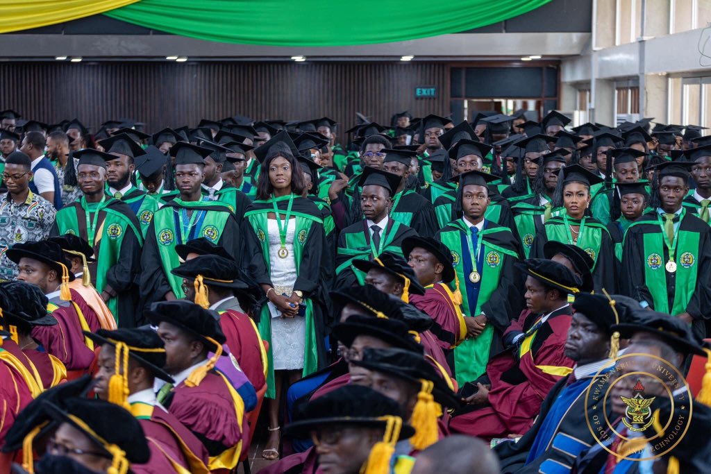 CampusNetGH's tweet photo. Out of the 1,104 students who graduated from the College of Agriculture and Natural Resources, 111 students graduated with First Class Honors 🥇, 609 with Second Class Upper 🥈, 370 with Second Class Lower 🥉, and 14 with a Pass.

#CampusNetGH🇬🇭 
#KNUSTGraduation https://t.co/wfzDgIFpgH