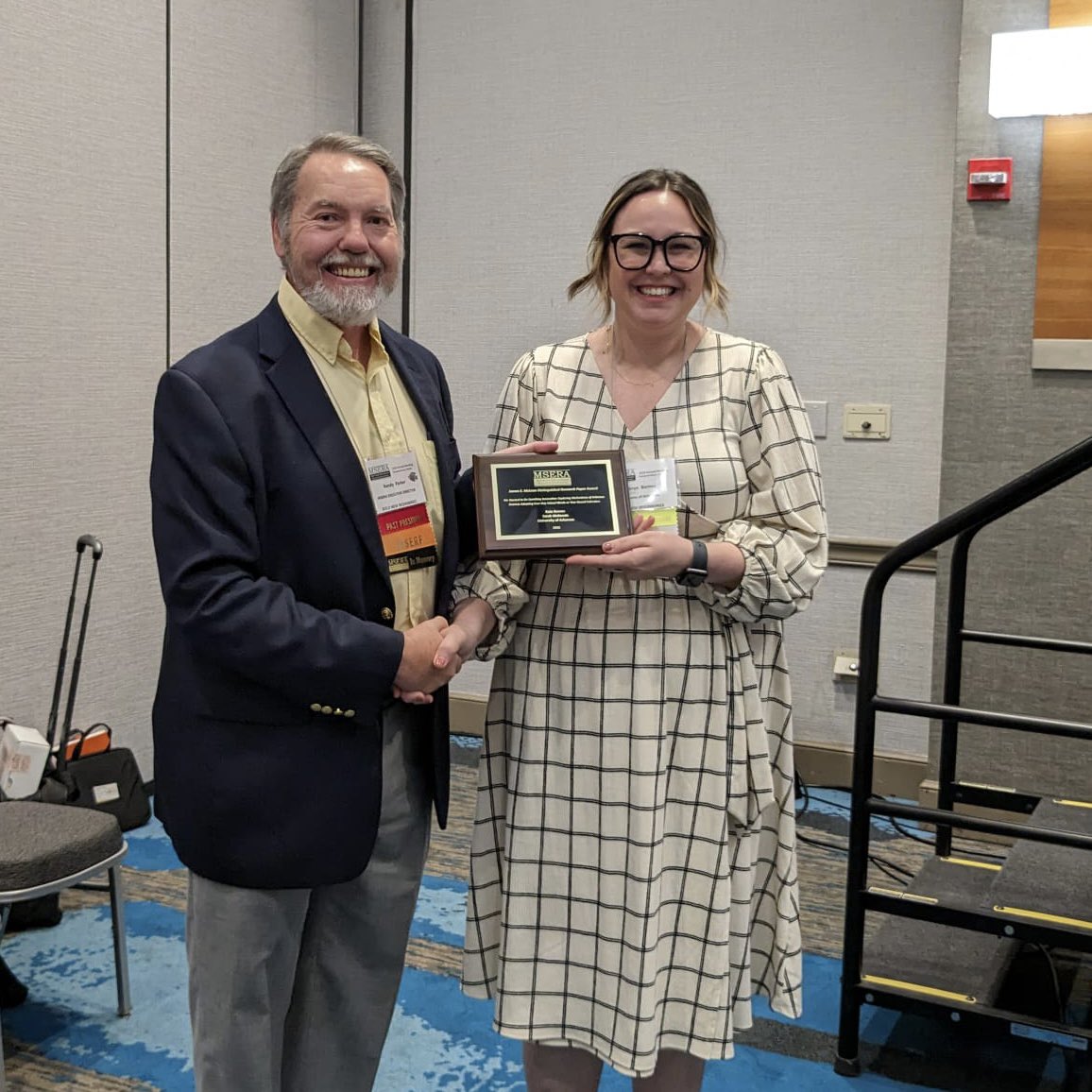 Kate__Barnes's tweet image. I'm so chuffed to share that I was received the James E. McLean Distinguished Research Paper Award at MSERA 2023! 

Big shout out to my advisor, Dr. Sarah McKenzie for her help with my project! 

Seems like yall are into this 4DSW research so I guess I'll keep it up!
@ua_edreform