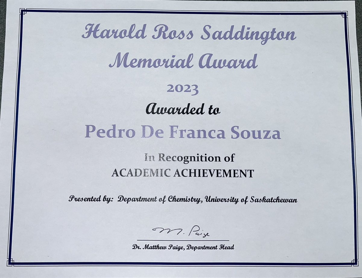 PAF_Souza's tweet photo. I am thrilled with these amazing recognitions from the @USaskChem! Definitely a booster for both research and teaching!! https://t.co/YrlnmPhLZ1