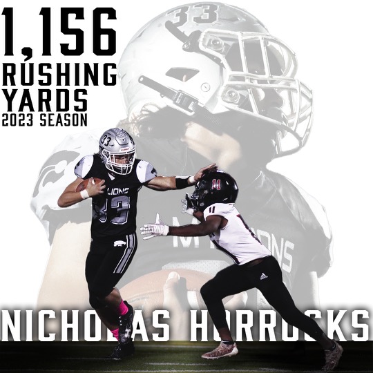 🚆🚆🚆Get on the H-Train! Congratulations to #33 Nicholas Horrocks ('25) on amassing a total of 1,156 rushing yards this season. Keep working hard, so you can pass that mark next year! #Roarloud #RecruitTheView