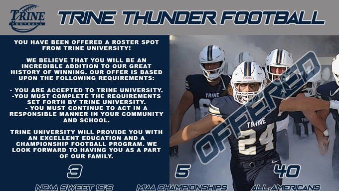 So blessed &amp; thankful for receiving my first offer from the university of trine #GOTHUNDER I’ll like to appreciate <a href="/CoachAbbs/">Troy Abbs</a> <a href="/TrineThunderFB/">Trine Thunder FB</a> <a href="/CoachCurry213/">Travon Curry</a> <a href="/Erlacher67/">Matt Erlacher</a> <a href="/IndianaPreps/">Indiana Preps</a> <a href="/coachsaintlouis/">Romison Saint-Louis</a>