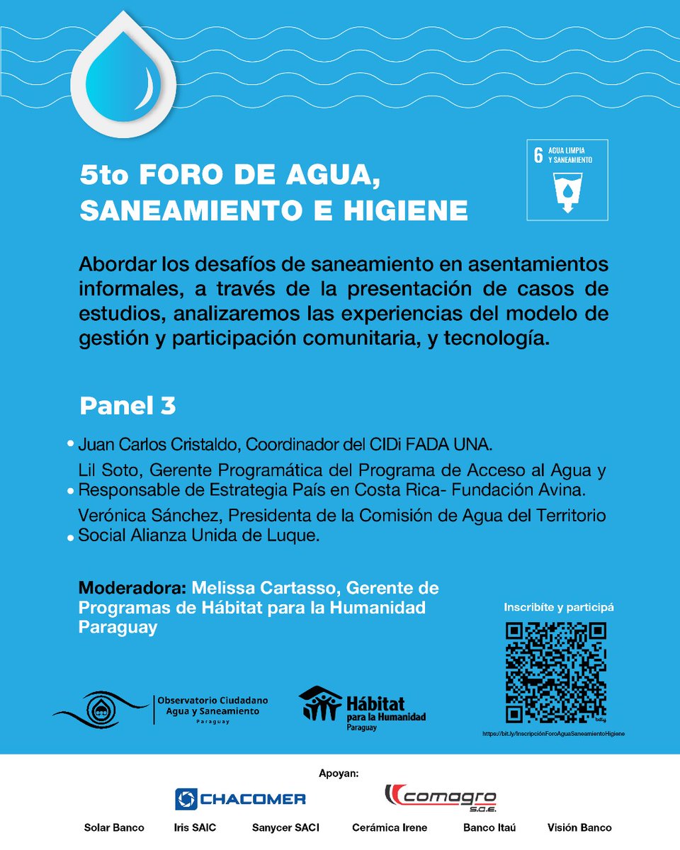 habitatpy's tweet image. #Tercer Panel👌🏽 5° Foro de Agua, Saneamiento e Higiene!💦🙌🏼 #ANALIZAREMOS Modelos de Gestión y Participación comunitaria
🙌🏼 Estarán como panelistas:
👉🏽 Academia: Juan Carlos Cristaldo, Coordinador de CIDi FADA UNA.