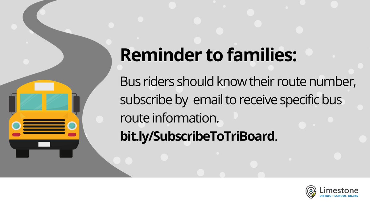 Now that we've had a little taste of winter weather, a reminder to LDSB families: Bus riders should know their route number and can subscribe by email to receive information about delays and cancellations at bit.ly/SubscribeToTri…