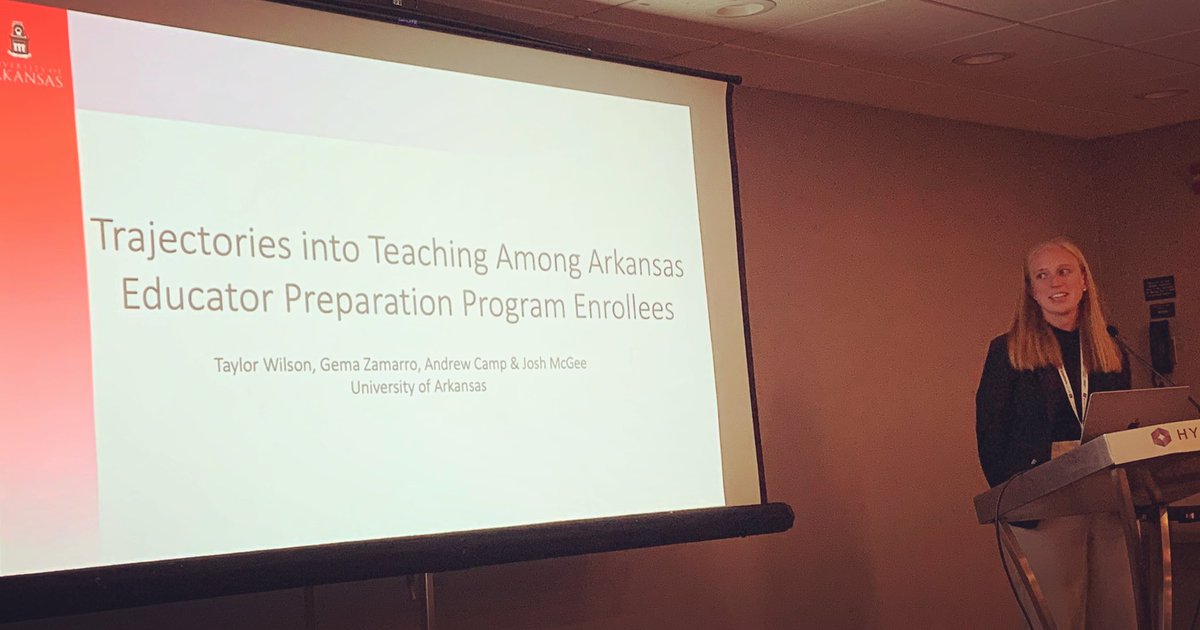 Proud of this second-year @ua_edreform PhD student. @thetaywil did a great work presenting our work with @andrewcamp_ @jbmcgee on the AR Early Teacher Pipeline at #2023APPAM 🎉