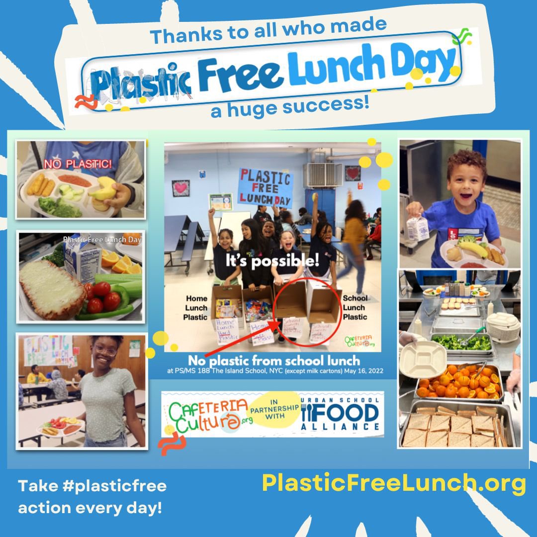 Make every school day #plasticfree. 
Ask your #schoolfood mgr for 3 cost saving changes:
1replace single-use condiment packets w bulk service of sauces/dressings
2wrap sandwiches in bulk (put in serving trays w aluminum foil cover)
3offer plastic utensils "by request only."