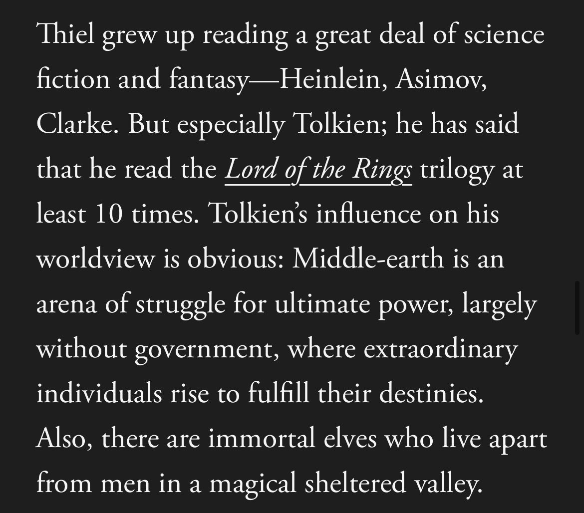 alice_fulwood's tweet image. Did not expect to laugh out loud twice during this fantastic profile of Peter Thiel — but “immortal elves who live apart from men in a magical sheltered valley” and “the nothing of nowhere” wrecked me.
