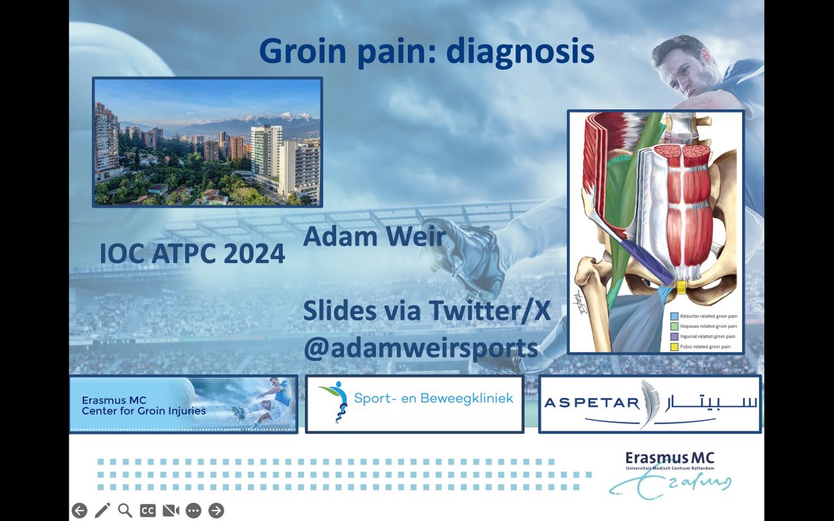 AdamWeirSports's tweet photo. #IOCATPC #ATPC2023
Slides from my talk today on the diagnosis of groin pain in athletes

See link below:
https://t.co/BCceFbZQHb https://t.co/7NFlVMk6Uh