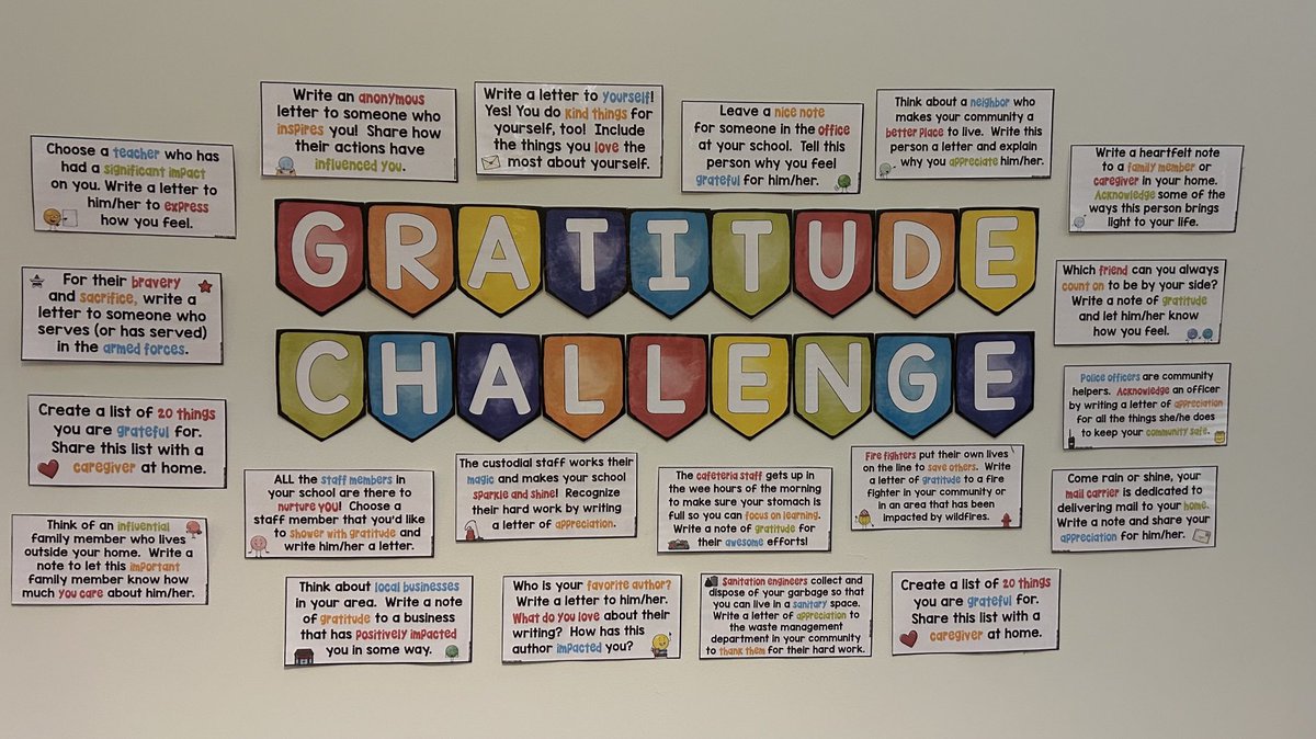 Fourth grade is ready for a Gratitude Challenge…#PBIS #wordofthemonth #character 💙