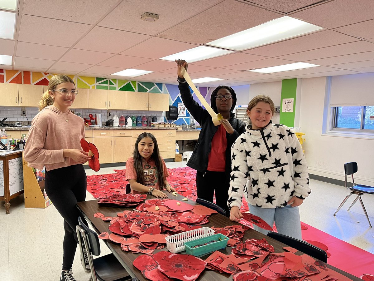 ArtwithMrsPriv's tweet photo. The Veteran’s Day Assembly is always so special at WSS. Thank you for your service! Thanks to all my students and art helpers who helped make these beautiful displays of Poppies 🇺🇸 #wearewss https://t.co/vsw9a0S8kz