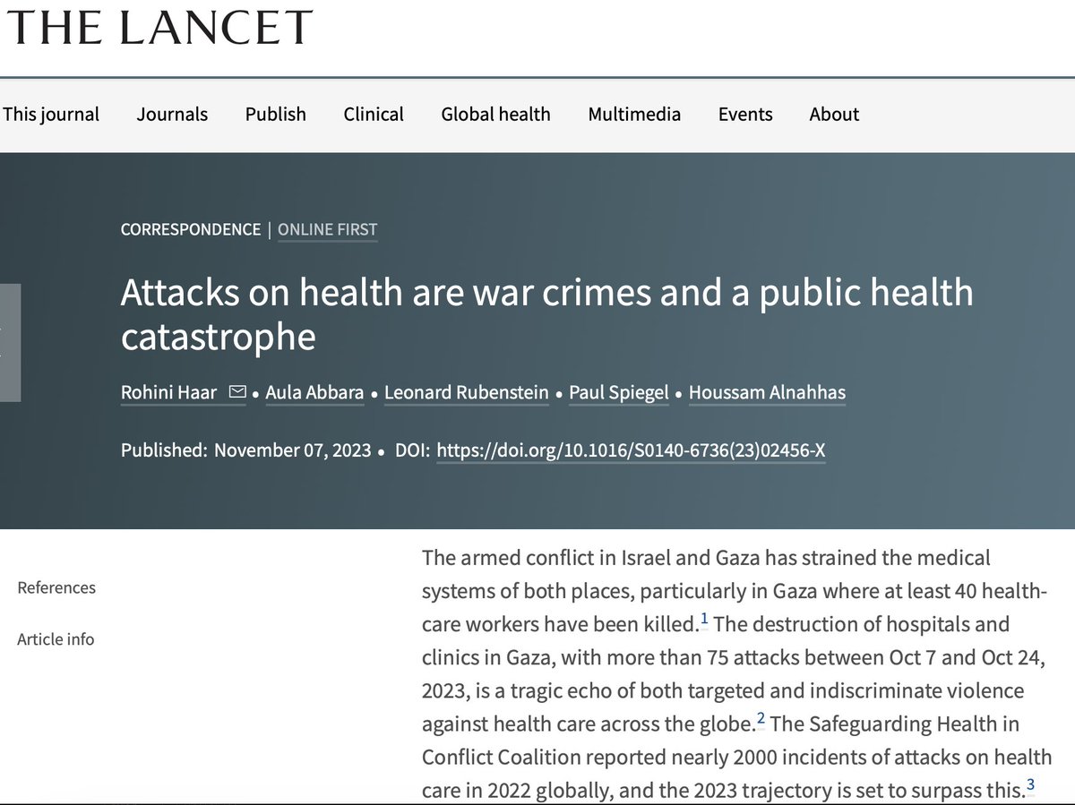 AulaA (@aulaab) on Twitter photo #Health & #HCWs are #NotATarget - #attacks have lasting impacts on #PublicHealth & #HealthSystems with profound #psychological impacts on remaining #HCWs & #population
Updated #HCWs killed in #Gaza: 150 (<a href="/UN/">United Nations</a> est) to 200 (<a href="/HCWWatch/">Healthcare Workers Watch - Palestine</a> est)
<a href="/TheLancet/">The Lancet</a>
thelancet.com/journals/lance… #Health & #HCWs are #NotATarget - #attacks have lasting impacts on #PublicHealth & #HealthSystems with profound #psychological impacts on remaining #HCWs & #population
Updated #HCWs killed in #Gaza: 150 (<a href="/UN/">United Nations</a> est) to 200 (<a href="/HCWWatch/">Healthcare Workers Watch - Palestine</a> est)
<a href="/TheLancet/">The Lancet</a>
thelancet.com/journals/lance…