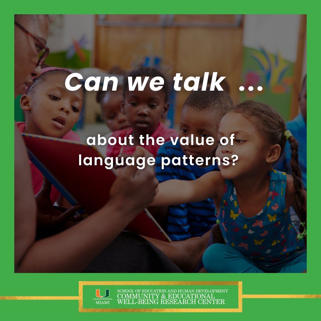African American English is a complete linguistic system. Can we talk? bit.ly/45CS5Pk 
Join us Mon, 11/13, 5pm, for virtual/in person talk w/Dr. Patriann Smith @usouthflorida on languaging/literacies
<a href="/FIUCASE/">FIU College of Arts, Sciences & Education</a>
<a href="/UM_CGBS/">UM Center for Global Black Studies</a>
<a href="/mia_umiami/">UMIA at University of Miami</a>
#umsehd  RSVP: bit.ly/45WWqwu