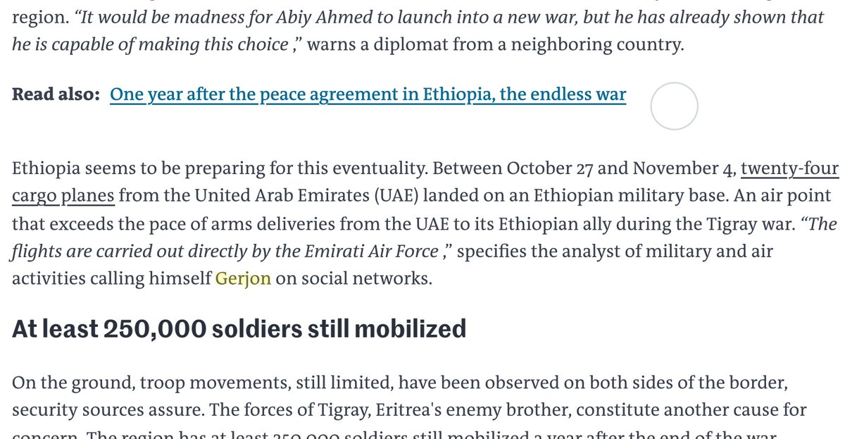 I spoke to <a href="/noehochet/">Noé Hochet-Bodin</a> for <a href="/lemondefr/">Le Monde</a>, to discuss the recent 🇦🇪UAE airlift to 🇪🇹Ethiopia.

Here's a snippet of part of the text (translated to English)