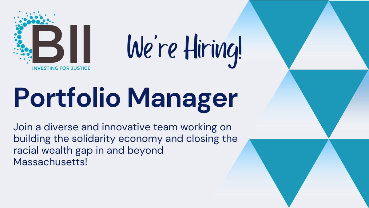 We are hiring for a portfolio manager! Do you want to use your investment and relationship management skills to build a more equitable and inclusive economy? Apply today! idealist.org/en/nonprofit/a…