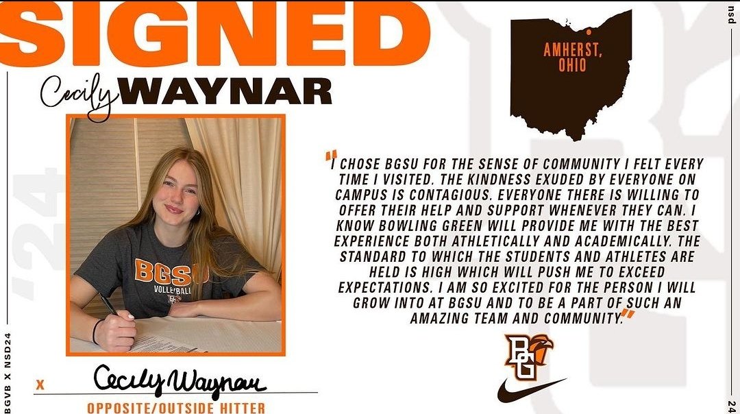 CONGRATULATIONS Cecily!! We are very proud of you! Best of luck at BGSU! 💚🏐💛🏐🤎🏐🧡