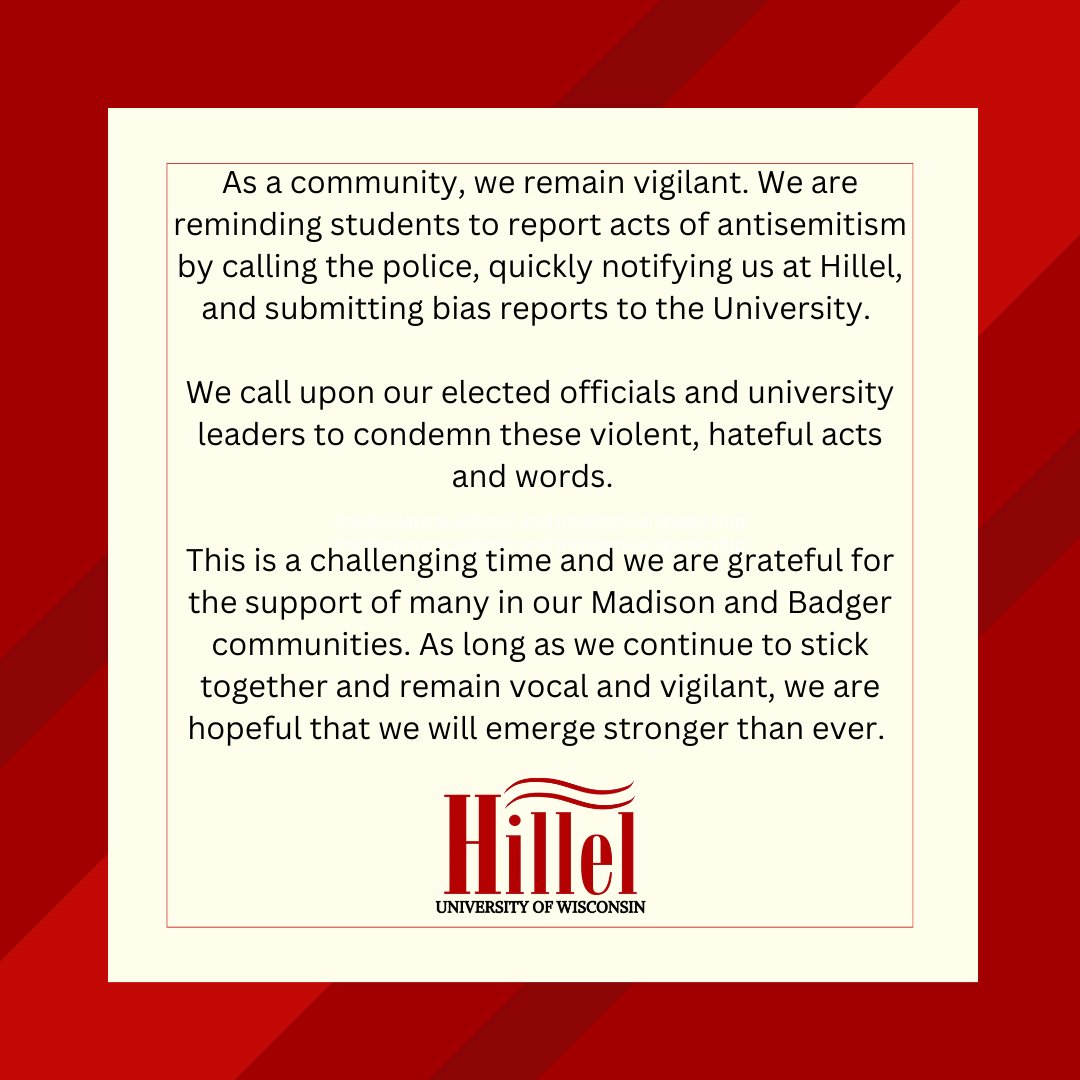 A message and statement from the University of Wisconsin Hillel Foundation today, November 9th, 2023.