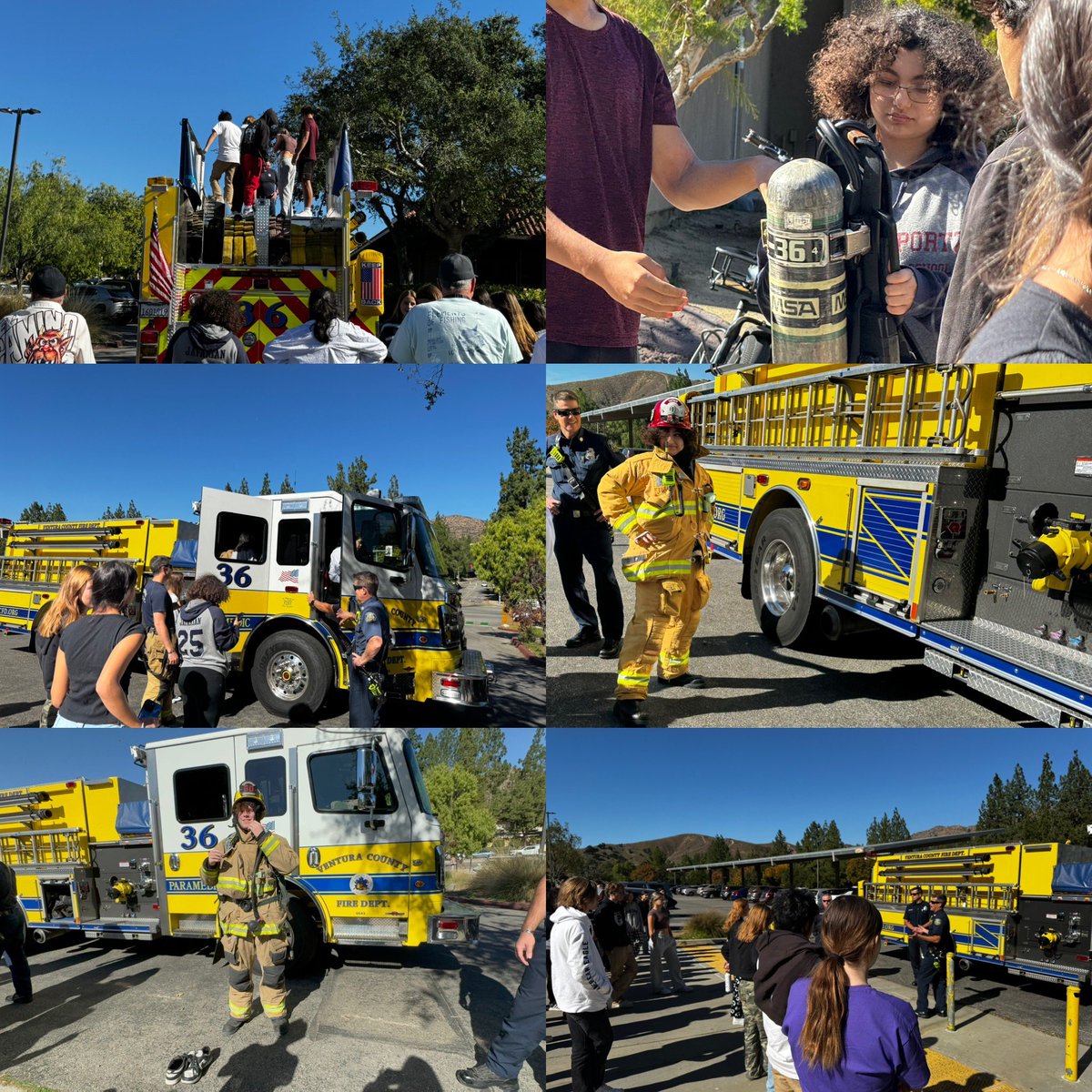 Our CTE CERT class had a visit from our local Fire Engine crew. It was great to see students engaged and learning about the requirements for a career in the Fire Department.  They also participated in some hands-on experiences with the equipment. #opshares
