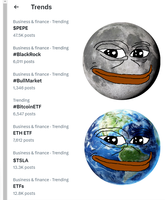 $PEPE is more Trendable than BlackRock , $BTC &amp; $ETH ETFs , BullMarket &amp; Tesla combined 🐸