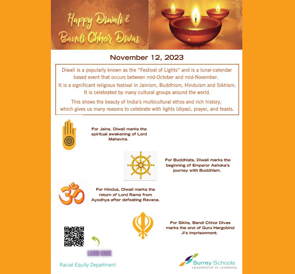 Surrey_Schools's tweet photo. Wishing those celebrating a happy and prosperous #Diwali! 🪔
#sd36learn #SurreyBC #WhiteRockBC @racialEQ36 https://t.co/tPKC31rxYP